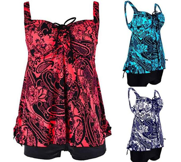 Women's Retro 2pcs Floral Halter Tankini Set SwimSuit Plus Size Beach Wear Bandage Swimwear L-XXXXL 4 Colour