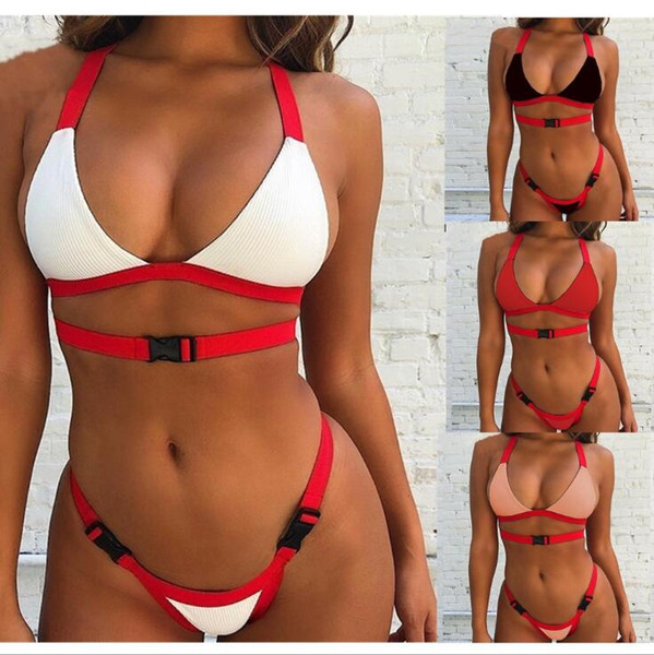 Bandeau swimsuit push up buckle swimwear women High waist bikini Sports bathing suit Summer bathers Brazil bikini MMA1674