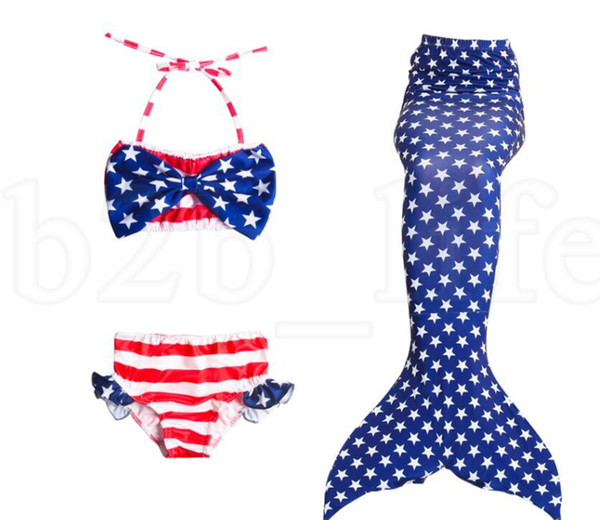 Kids Mermaid Tails for Swimming Costumes Suit America Girls Mermaid Party Bikini Bathing Suit Beach Swimmable Wear 3 pcs 1set LJJK1536