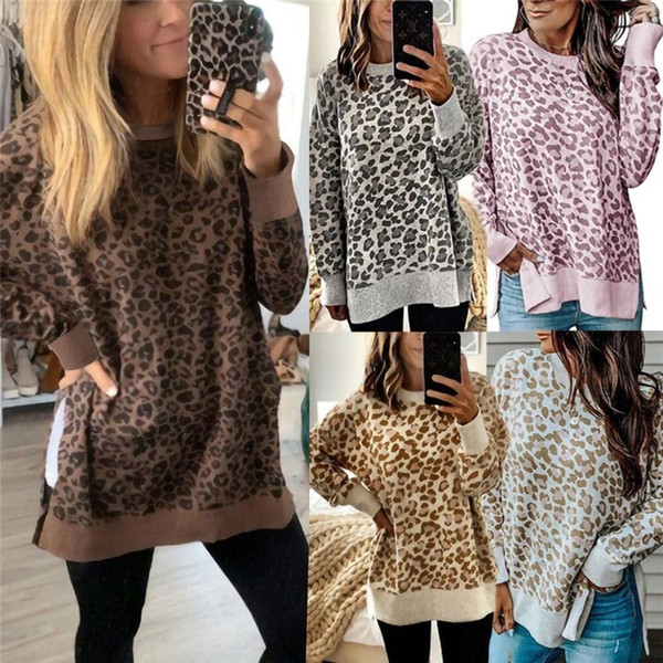 Women's Camouflage Print Casual Leopard Pullover Long Sleeve Sweatshirts Top Blouse