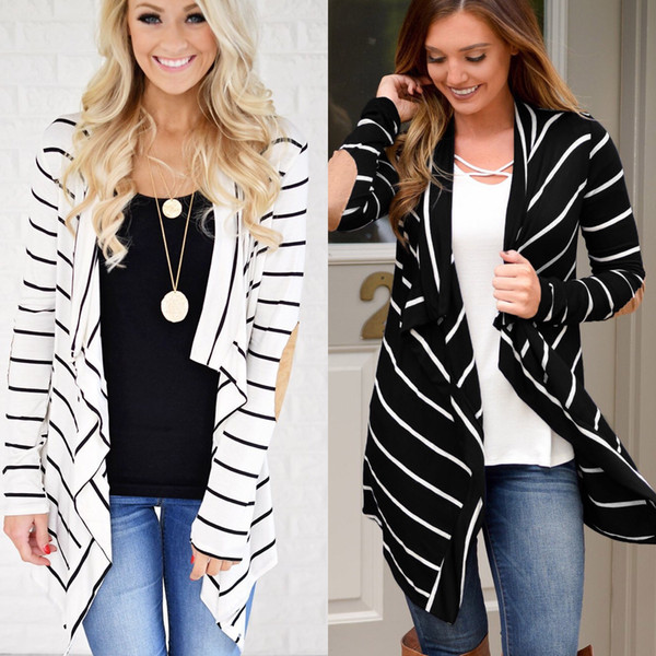 Maikun Brand New Fashion Striped Pattern Knitted Long Coat for Women Fashion V-neck Long Sleeve Cardigan