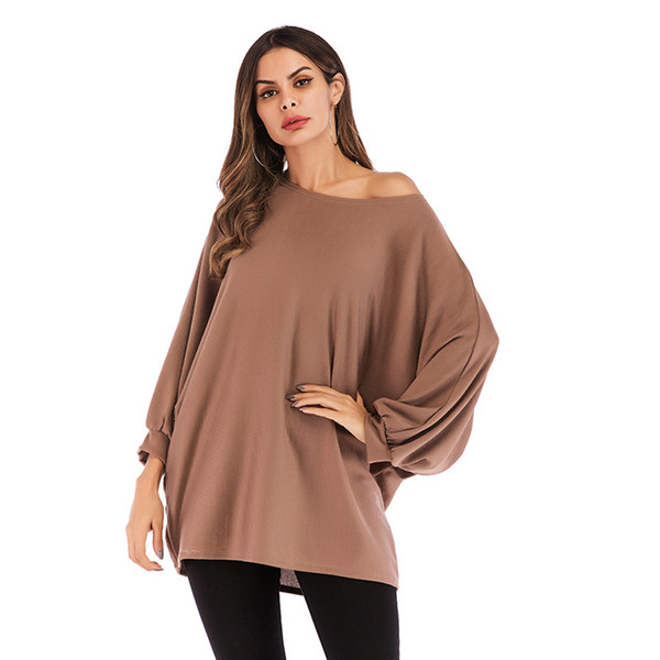 Women's All-color Bat Long-sleeved Loose T-shirt Women's Round Collar Top jooyoo