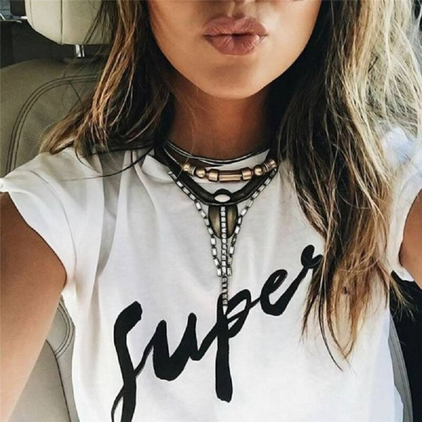 women't s-shirt Supes letter Print t-shirts solid slim t shirt white black short sleeve o-neck loose casual top tees NV33 RF