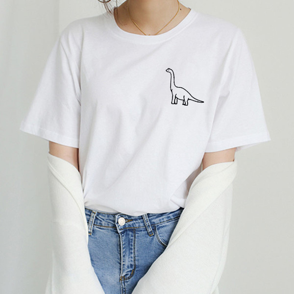 2018 dinosaur pocket Print Women tshirt Casual Hipster Funny t shirt For Lady Top Tee Tumblr Drop Ship plus size tops ZSIIBO NV97 RF