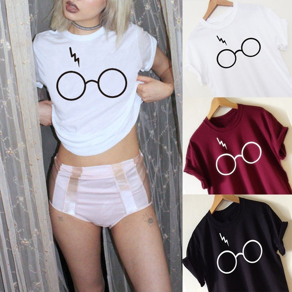 2017 women's t shirt ZSIIBO Brand New Lightning Glasses Funny Printed Design Short Sleeve Tee Slim Shirt Loose Plus Size White Casual NV39-F