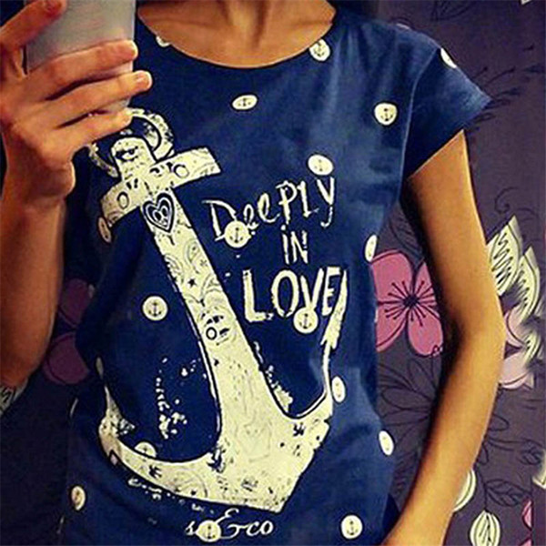 2017 Women summer clothing kawaii ZSIIBO T shirt navy style anchors printing harajuku t-shirts tee plus size blusas 10 Colors White NVTX07-F