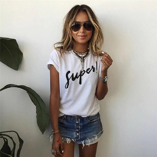 2017 women't t-shirt Supes letter Print ZSIIBO t-shirts solid slim t shirt white black short sleeve o-neck loose casual top tees NV33-F