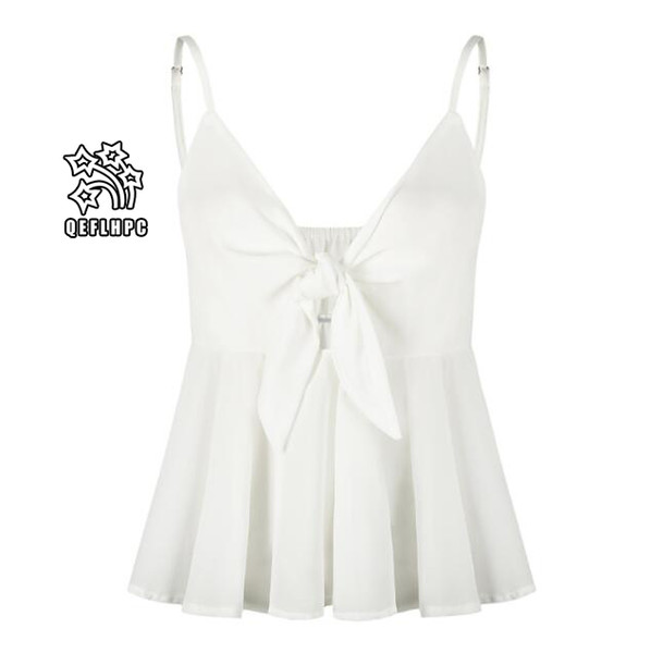 2019 Camisole V collar Chiffon shirt Summer swimsuit White Women Clothing Womens Tops & Tees Women's Tanks & Camis Thin