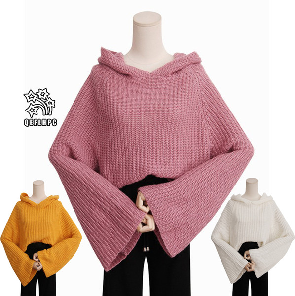 2018 Fashion casual ladies blouse Knitted sweater Winter Spring Keep warm Women Sweaters Long Sleeve Hooded Women Knits &Tees AF5312