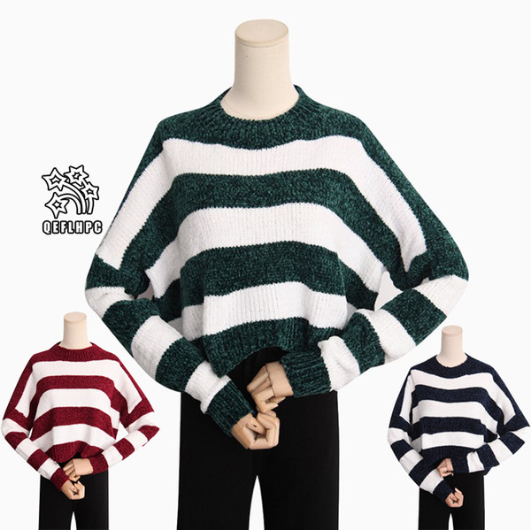 Striped Fashion casual ladies blouse Knitted sweater Winter Spring Keep warm Women Sweaters Long Sleeve Crew Neck Women Knits &Tees AF5342