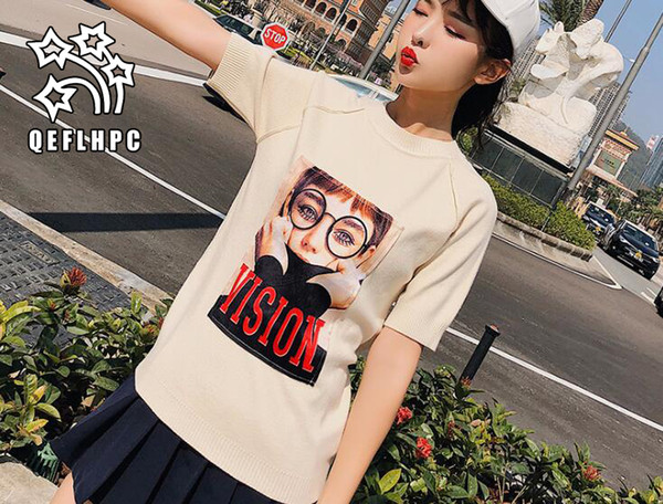 2018 spring autumn. Sweater. Black and white stripes. Women's clothes. Sweater. Short sleeve. Women's T-Shirt. Women's Tops & Tees. thin.