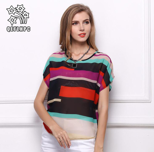 Women's clothes. Short sleeve. Women Wear. Thin. Chiffon shirt. Color splicing. 100% polyester material. T-Shirt. Women's Tops Tees. AAD007