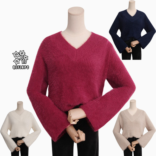 2018 Fashion casual ladies blouse Knitted sweater Winter Spring Keep warm Women Sweaters Long Sleeve V-Neck Women Knits &Tees AF5258