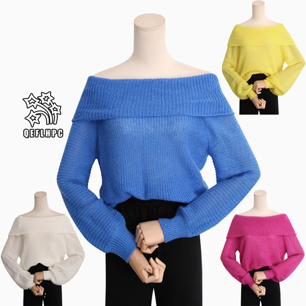 Fashion casual ladies blouse Round collar Knitted sweater Winter Spring Keep warm Women Sweaters Long Sleeve Slash Neck Women Knits &Tees B3