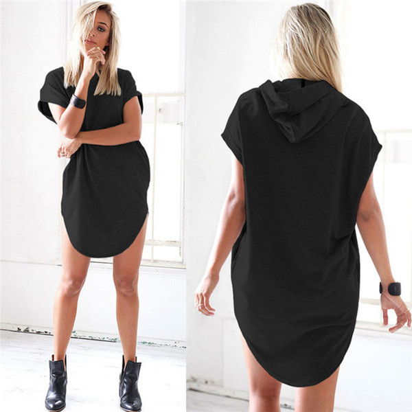 BOFUTE New spring jacket V-neck loose large size hooded sweater short sleeve ladies T-shirt B5060