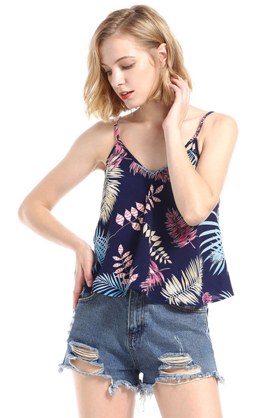 Women Summer Floral Printed Camis Sexy Spaghetti Strap Vest Top Slim Sleeveless V Neck Casual Tanks Tops Free Shipping