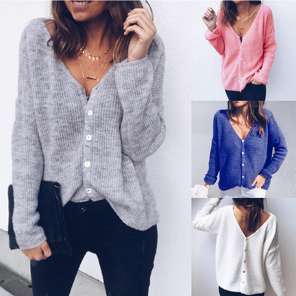 European and American autumn sexy EBAY explosive jacket sexy V-neck cardigan buttoned comfortable long-sleeved blouse women's wear HY0367