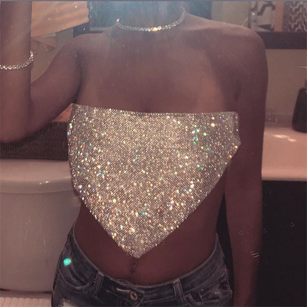 Grrlex Fashion Women Triangle Bra Chain Crystal Rhinestone Summer 2019 Rhinestone Brassiere Body Jewelry Party Club Vest