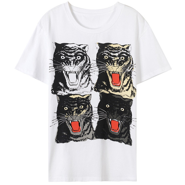 2018 Black /White Four Tiger Head Print Short Sleeves Women's T Shirts Brand Same Style T Shirts Women M0078