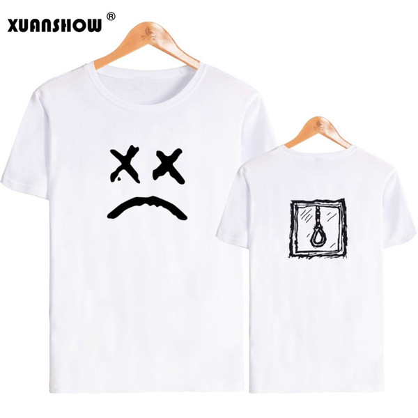 XUANSHOW 2019 LIL PEEP Unisex Tee Shirt Femme Funny Emoji Printed Harajuku Women Men Summer T shirts Large Size Female Tops XXXL