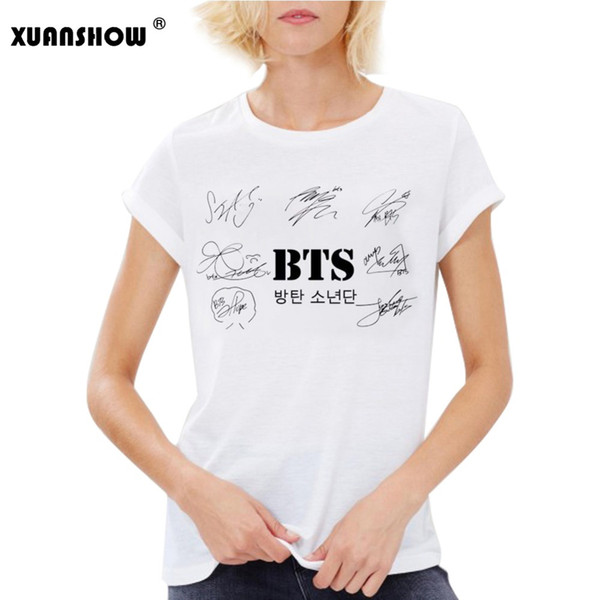 XUANSHOW Fashion Cotton T-shirt Girl tshirt Woman Summer BTS Signature Print Casual Women's Tops Plus Size S-XXL Camisetas Mujer