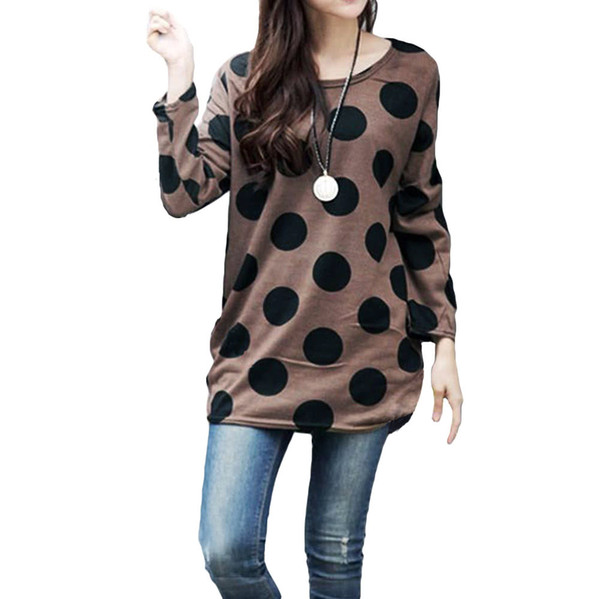 G0744K Korean Fashion Women Slouchy T-shirt Polka Dot Round Neck Knitted Long Shirt Pullover Tops Camisetas De Puntos Top