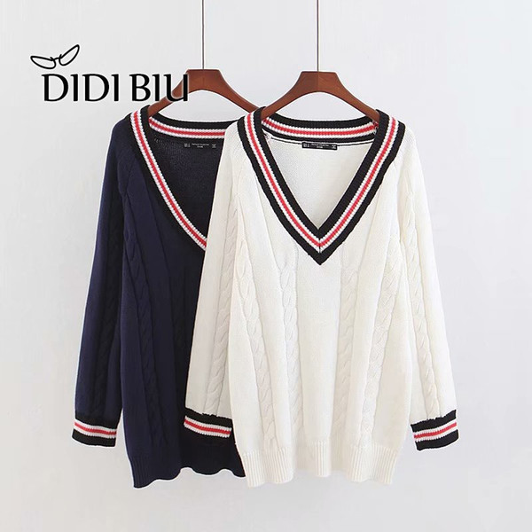 DIDI Sueter Mujer 2018 Winter Korean Young Girl School Wind Spelling Color Will V Lead Pullover Knitting Sweater Woman DH453