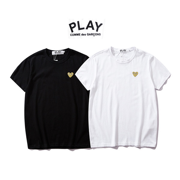 PLAY Yu Kawakubo 2019 Fashion Designer T Shirt Classic gold thread embroidery love pattern cotton men and women T-shirt