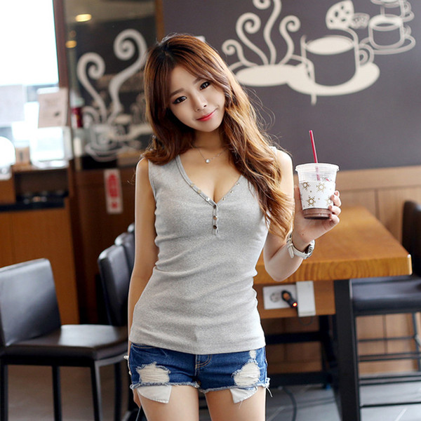 Summer Sexy Women's Button Tank Top Casual camisole Sleeveless Vest Waistcoat Bodycon T-Shirt Wholesale