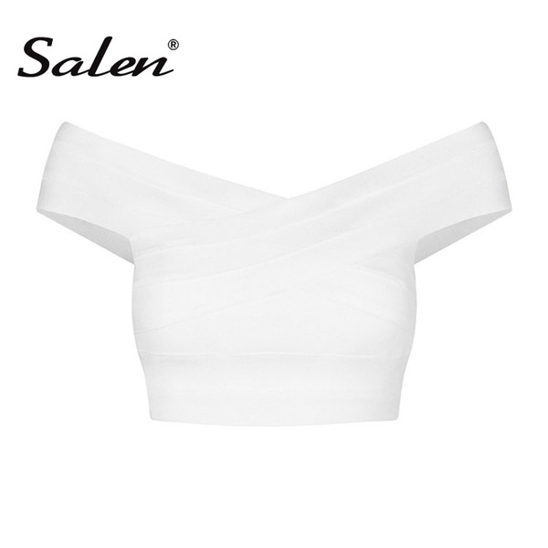 Salen 2017 New V-neck Off Shoulder Bandage Lady Crop Top Short Solid Sexy Summer Women's Femme Tank Top Cropped Wholesale