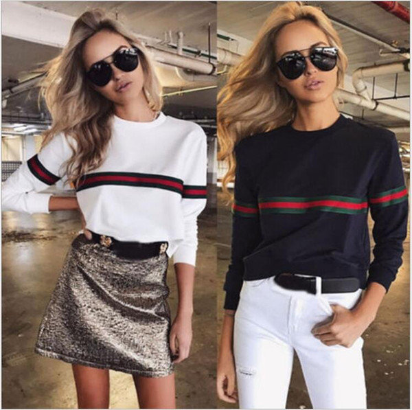 Fashion Striped Women's T Shirt Designers Red Green Belt Brand Women's Hoodie Long Sleeve Spring Winter Tops Tee