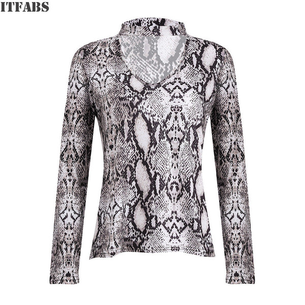 Women Choker V Neck Casual Lace up Longsleeve Leopard Pullover Tops T-shirt Snakeskin Print Casual Tops Clothes