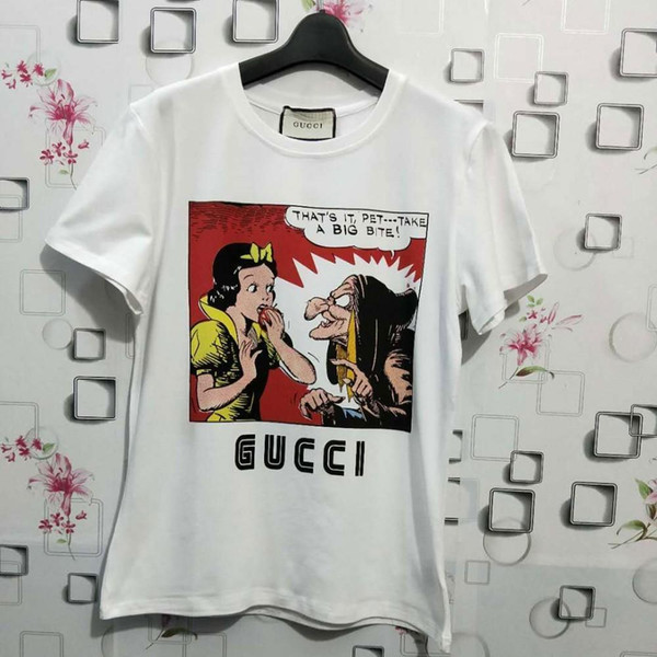 2018 hot new snow white short-sleeved printed men and women with the same T-shirt fabric