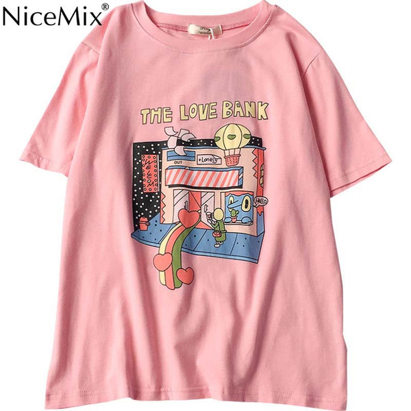 NiceMix Summer Harajuku Short Sleeve T Shirt Women Tops Loose Cotton O-neck T-shirt Print Cartoon Funny Tee Shirts Femme