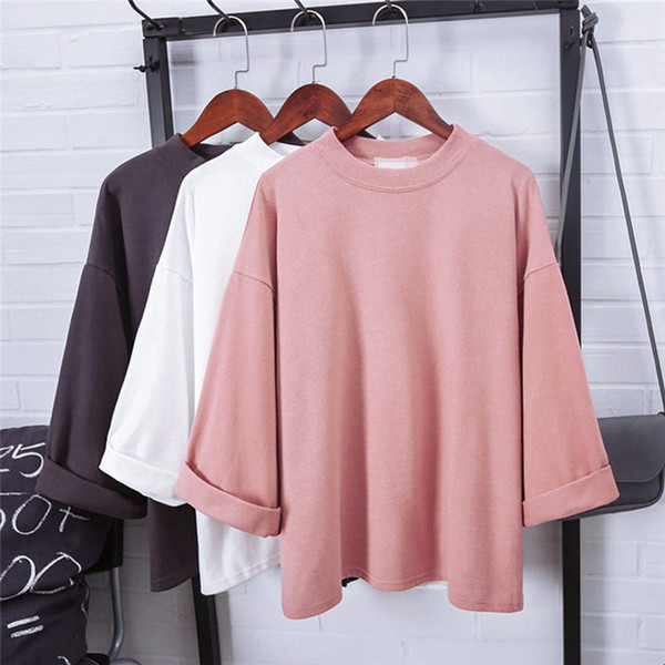 New Arrival Women Fashion Oversize Tee Loose Plain 3/4 Sleeve Simple Casual T-Shirt