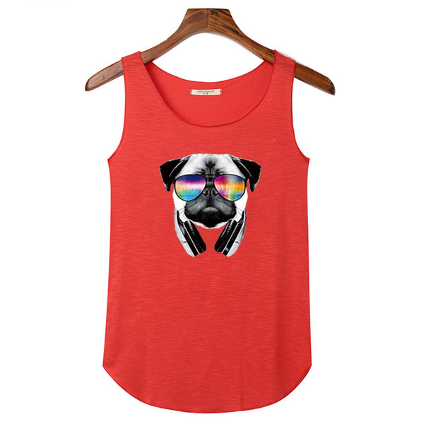 2018 Summer Top Shirt Women Super Cute Puppy Print Tank Tops Ladies Bamboo Cotton Elasticity Slim Sleeveless T Shirt Top Vest