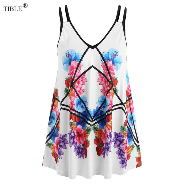 TIBLE Plus Size 5XL Fruit Floral Print Camisole Women Tanks Sleeveless Backless Casual Tops Fashion Big Size Clothing New