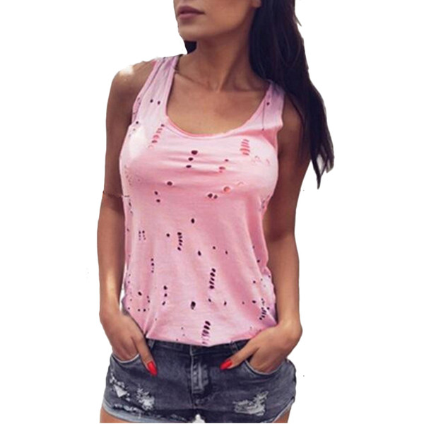 Sexy Hollow Out Tops Women Sleeveless O Neck Casual Tank Tops Summer Style T-Shirts Tank Top Women'S Solid Color Camis New