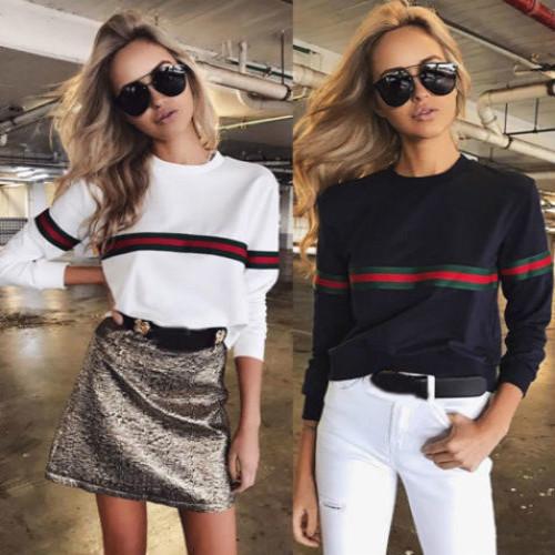 2018 New Fashion Hot Popular Women Ladies Loose Casual Long Sleeve T-Shirt Cotton Tops Striped O Neck T-Shirt