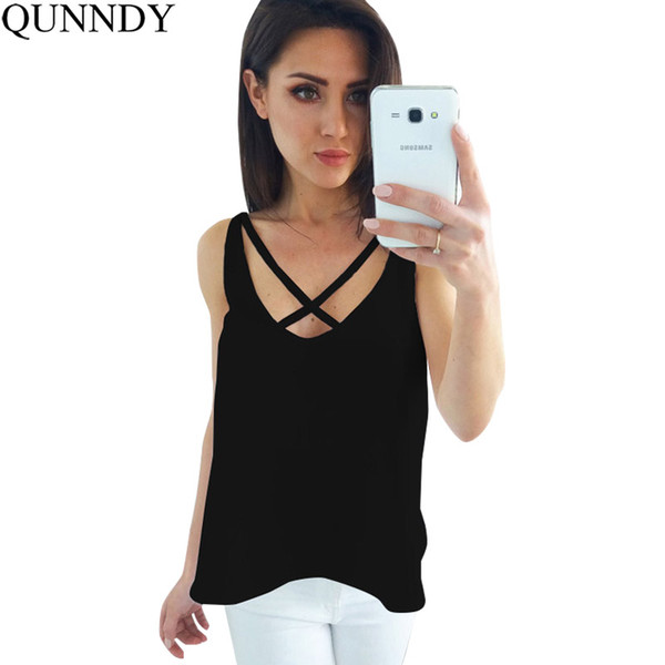 Qunndy Summer Sexy Backless Tank Top Sleeveless Casual T-shirt Women Criss Cross Ladies Clothes Tanks Top Blouse Vest Tops