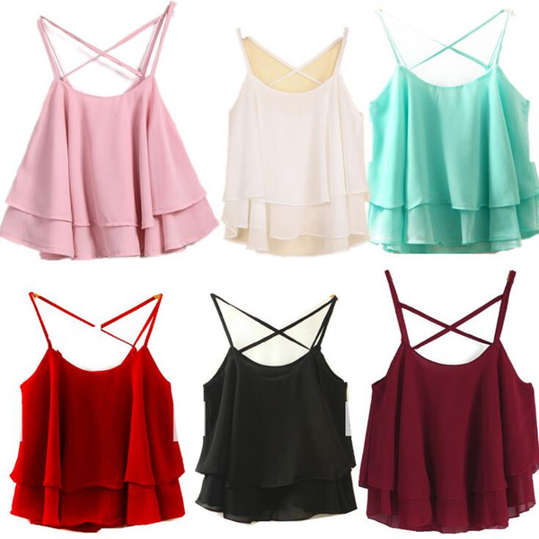 Camis Lotus Leaf Tanks Women Chiffon Summer Casual Condole Belt Blouse Tees Sleeveless Shirt Blouse Casual Tank Tops KKA3906