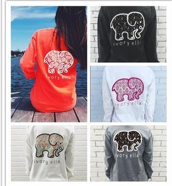 women Elephant Printed T Shirt Summer Animal long sleeve Female T-shirt Fashion Pullover Casual Sports Tee Tops LJJK1378