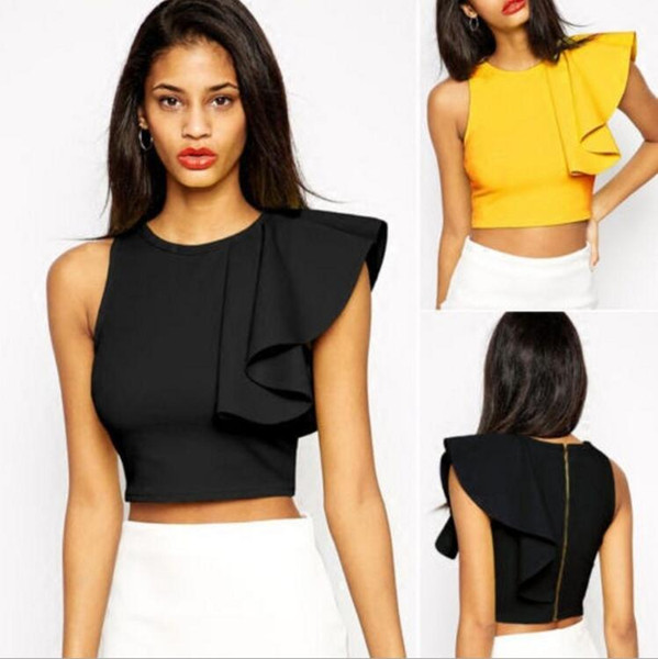 2017 Fashion Summer Ruffle Crop Top Sexy Women Cropped Tank Top Feminino Back Zipper Sleeveless Bustier Crop Tops Black