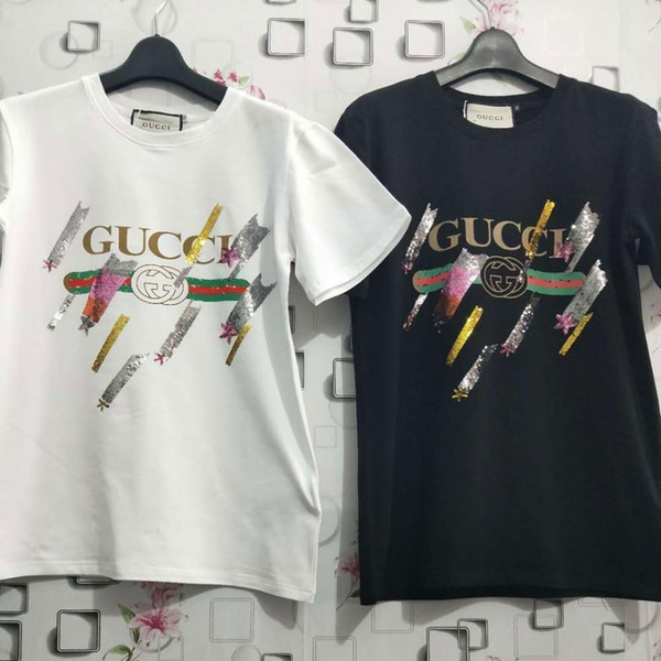 2018 hot new sequin meteor short sleeves women's T-shirt fabrics smooth and comfortable