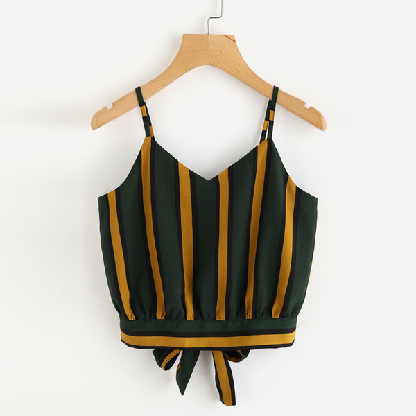 YOUYEDIAN 2018 Women Striped top mujer Casual V Neck Seft Tie Back Crop Spaghetti StrapCami Tops Camisole Shirt Vest