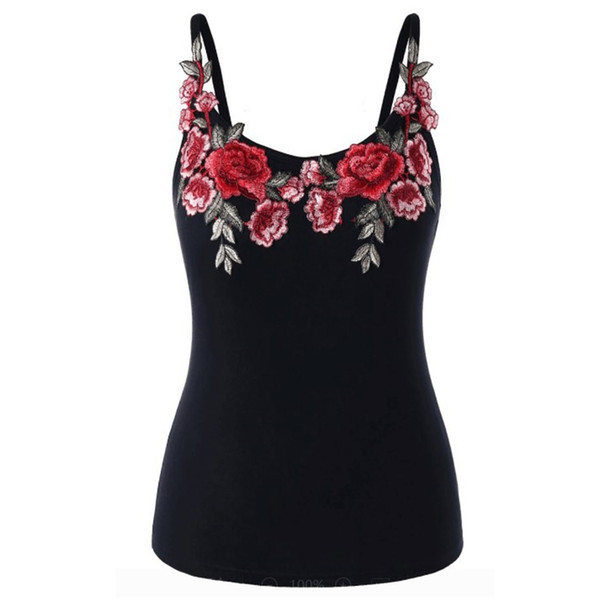 5XL Plus Size Rose Embroidery Tank Top Women Camisole Vest 2018 Summer Sexy Spaghetti Strap Floral Fitness Tops Tee Shirt Camisa