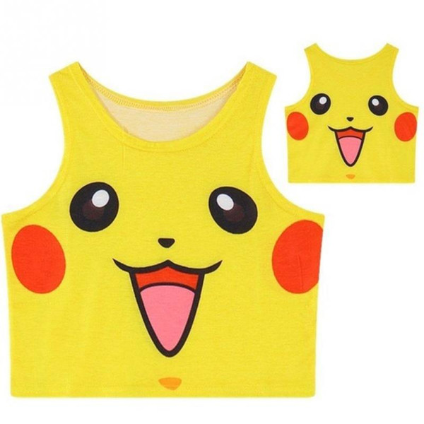 Lovely Pikachu Vest Costume Cosplay Blouse Crop Top Tank Tee