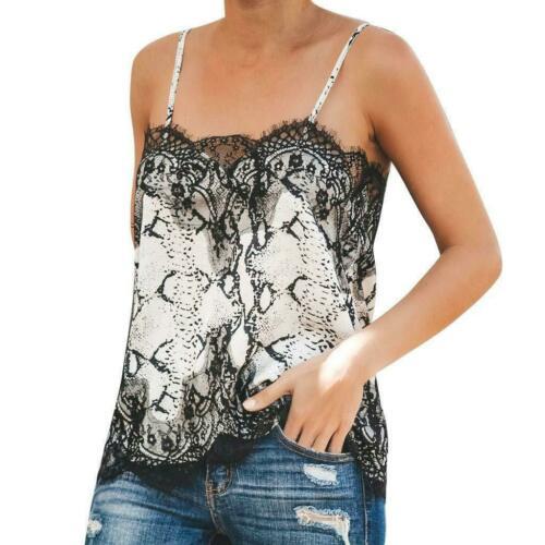 2019 Women Lace Vest Sleeveless Loose Camisole Casual V-Neck Tank Tops Snake Print Summer Tanks