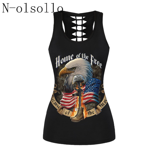 N-olsollo Independence Day Series 9 Design 3D Printed Fitness Tops Tees Hollow Out O-neck Sleeveless Gothic Skull Sexy Tank Vest