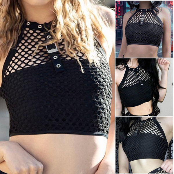 New Sexy Mesh Metal Buckle Hollow Hanging Neck Vest 